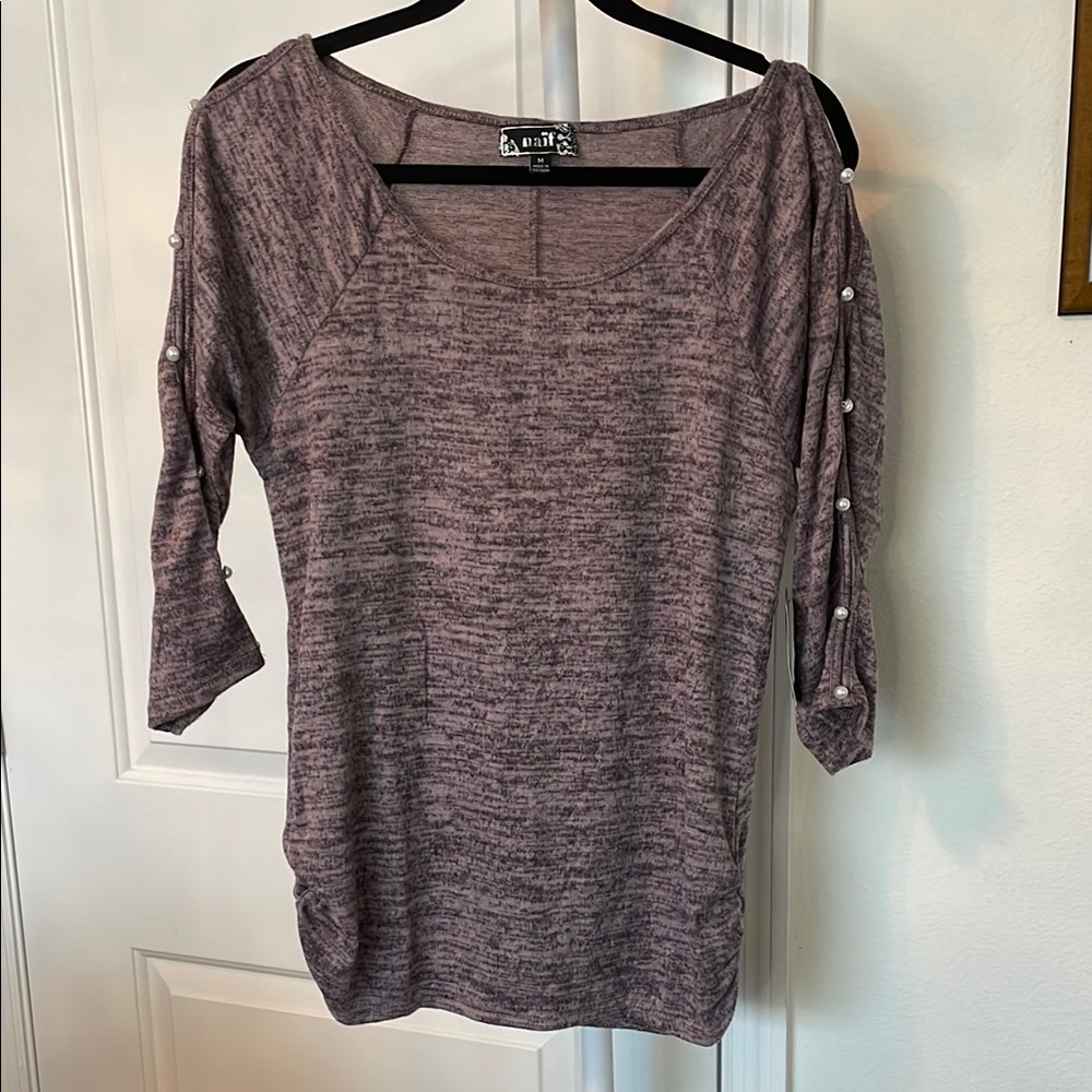 NAIF Purple Open 3/4 Sleeve Lightweight Sweater